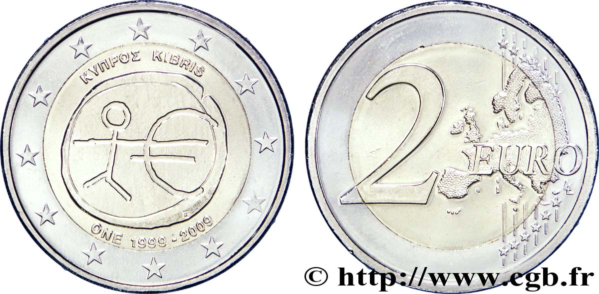 CYPRUS 2 Euro 10e ANNIVERSAIRE DE L’EURO tranche B 2009 MS63