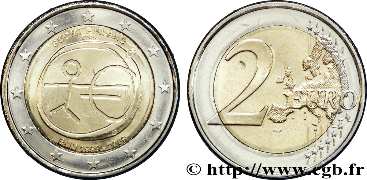 FINLAND 2 Euro 10ème ANNIVERSAIRE DE L’EURO tranche B 2009 MS63