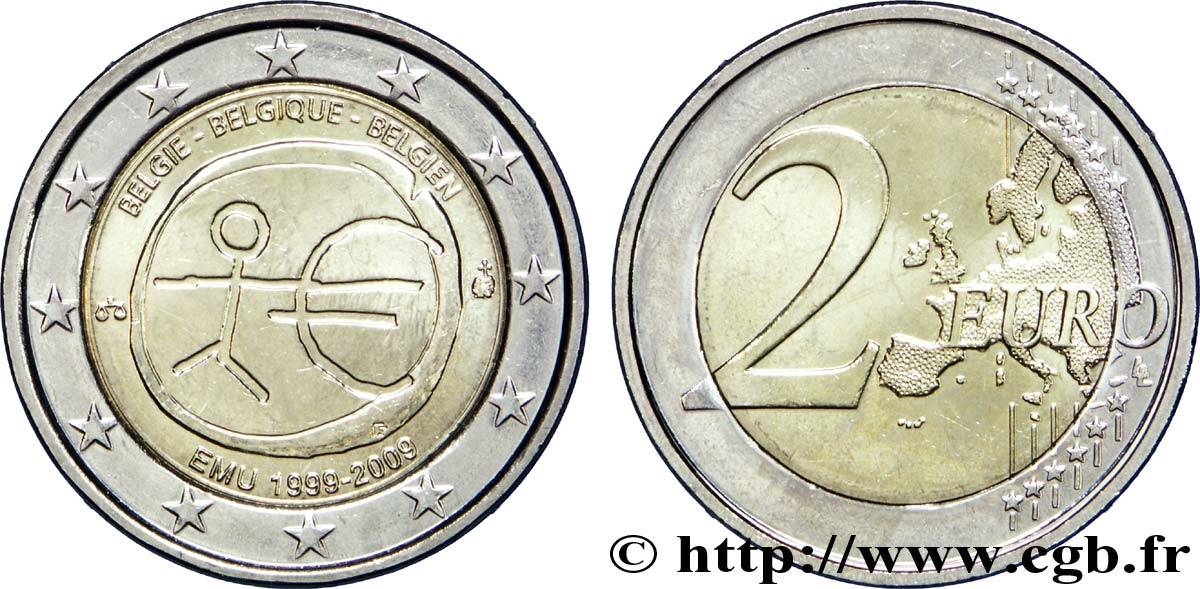 BELGIQUE 2 Euro 10ème ANNIVERSAIRE DE L’EURO tranche B 2009 SPL63