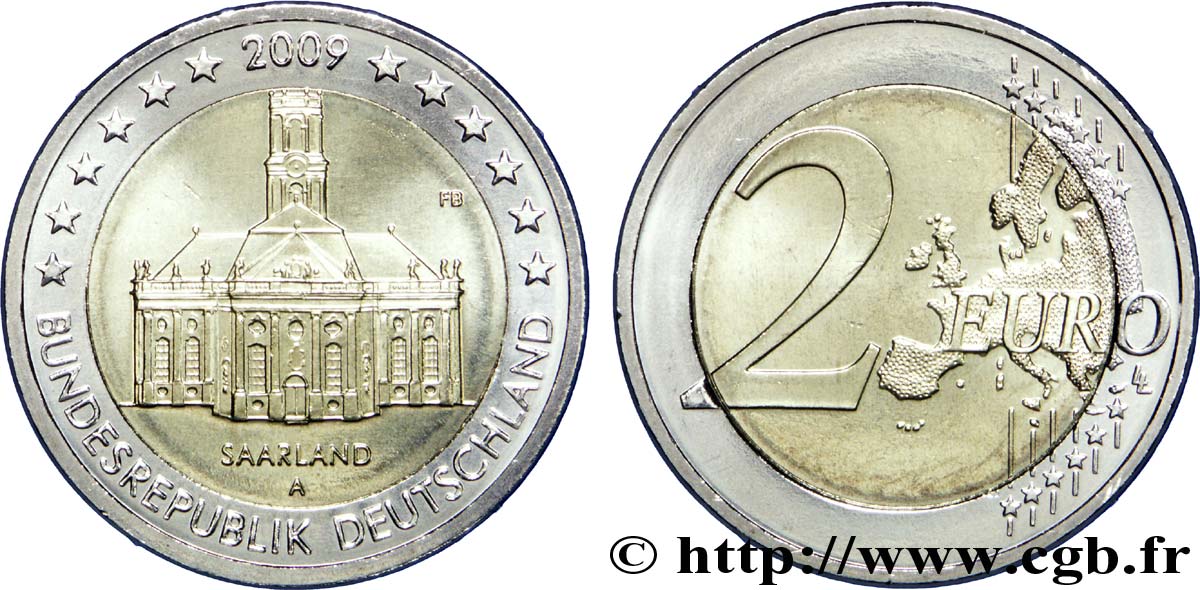 GERMANIA 2 Euro SARRE - LUDWIGSKIRCHE DE SARREBRUCK tranche A - Berlin A 2009 MS63