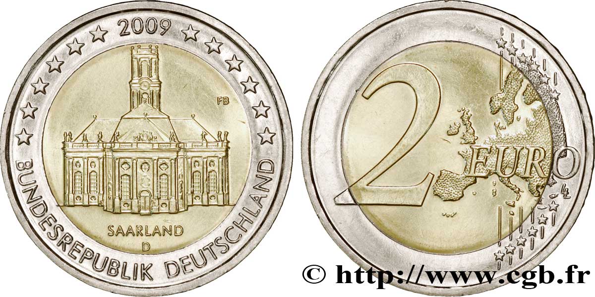 GERMANY 2 Euro SARRE - LUDWIGSKIRCHE DE SARREBRUCK tranche A - Munich D 2009 MS63
