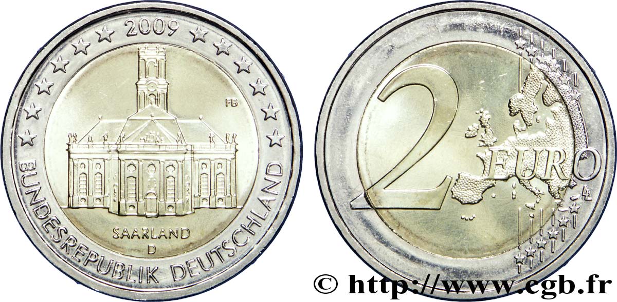 GERMANY 2 Euro SARRE - LUDWIGSKIRCHE DE SARREBRUCK tranche B - Munich D 2009 MS63