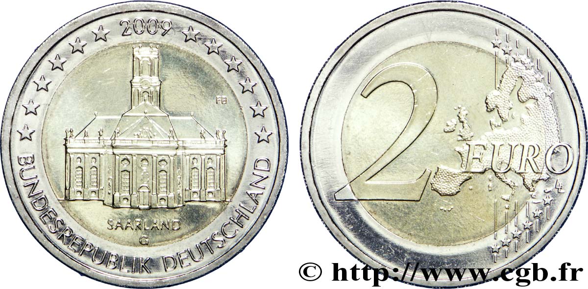 ALLEMAGNE 2 Euro SARRE - LUDWIGSKIRCHE DE SARREBRUCK tranche A - Karlsruhe G 2009 SPL63
