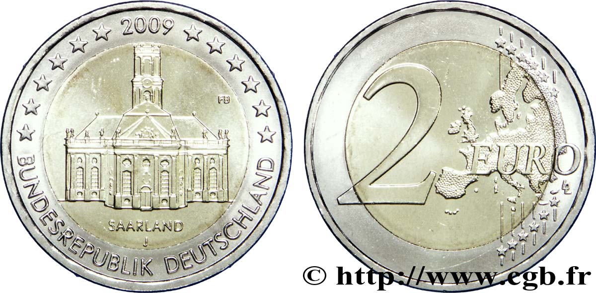 GERMANIA 2 Euro SARRE - LUDWIGSKIRCHE DE SARREBRUCK - Hambourg J 2009 MS