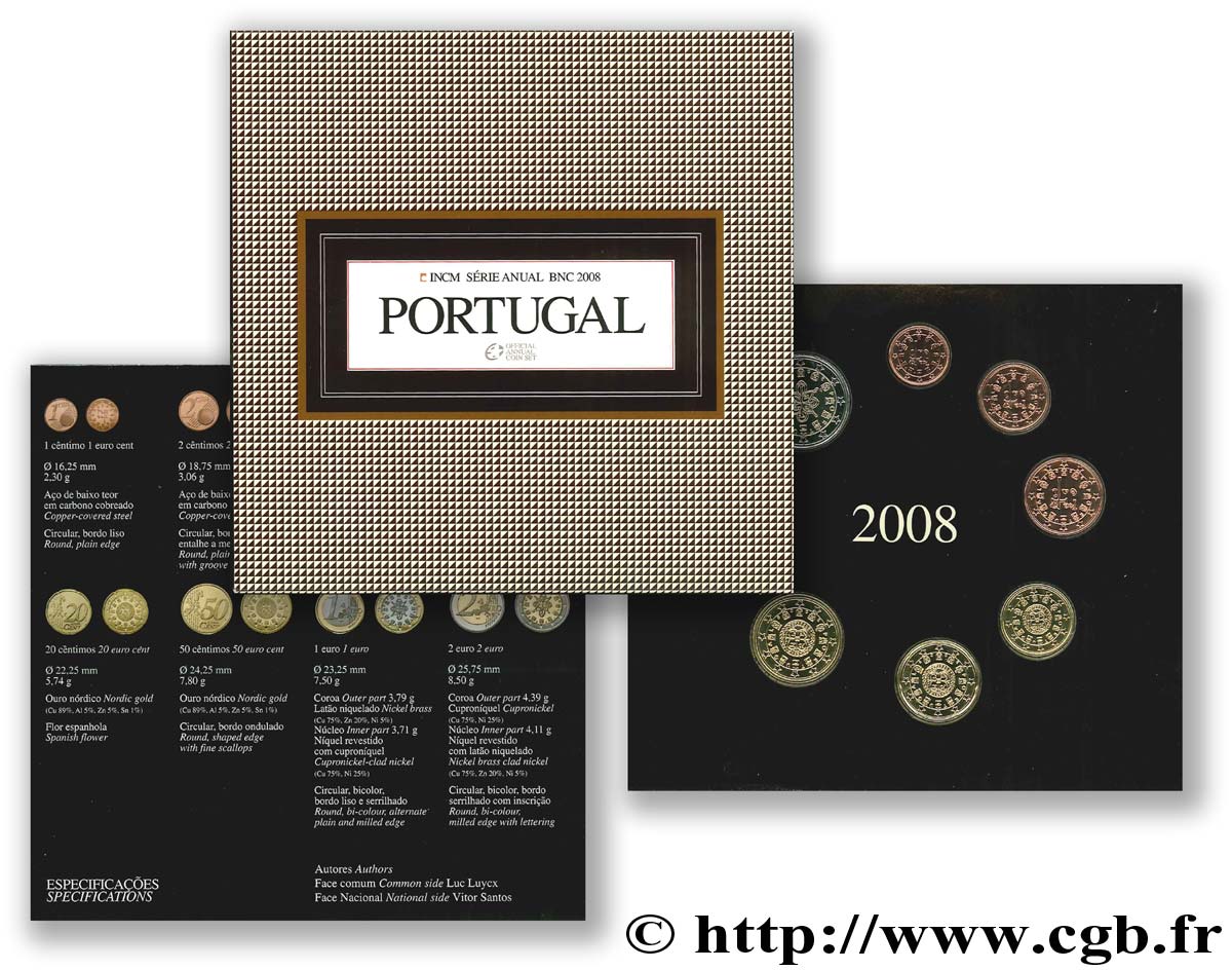 PORTUGAL SÉRIE Euro BRILLANT UNIVERSEL  2008 Brilliant Uncirculated