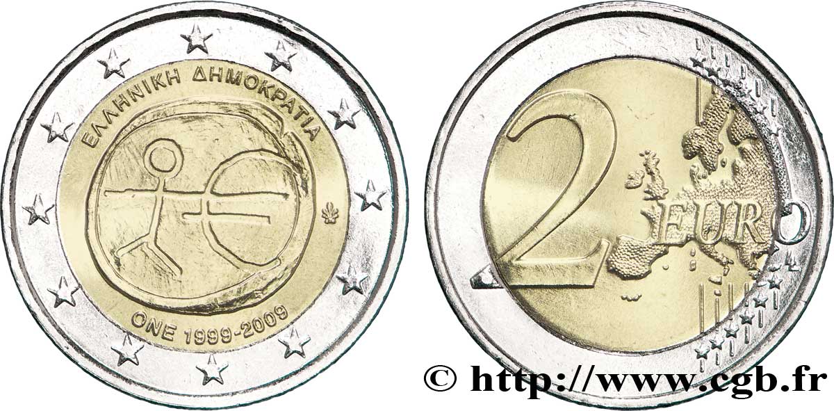 GREECE 2 Euro 10ème ANNIVERSAIRE DE L’EURO tranche B 2009 MS63