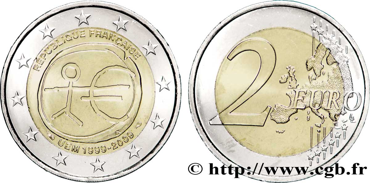 FRANCIA 2 Euro 10ème ANNIVERSAIRE DE L’EURO tranche A 2009 MS63