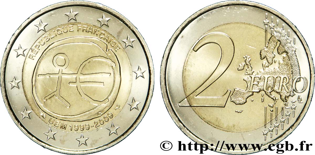 FRANKREICH 2 Euro 10ème ANNIVERSAIRE DE L’EURO tranche B 2009