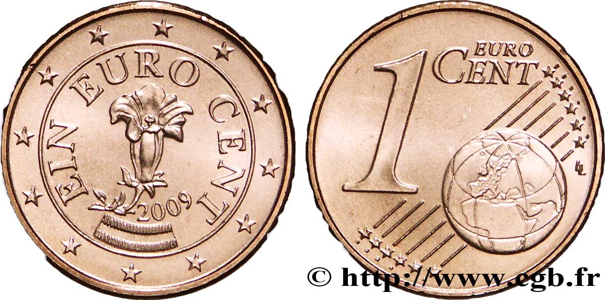 AUSTRIA 1 Cent GENTIANE 2009 MS63