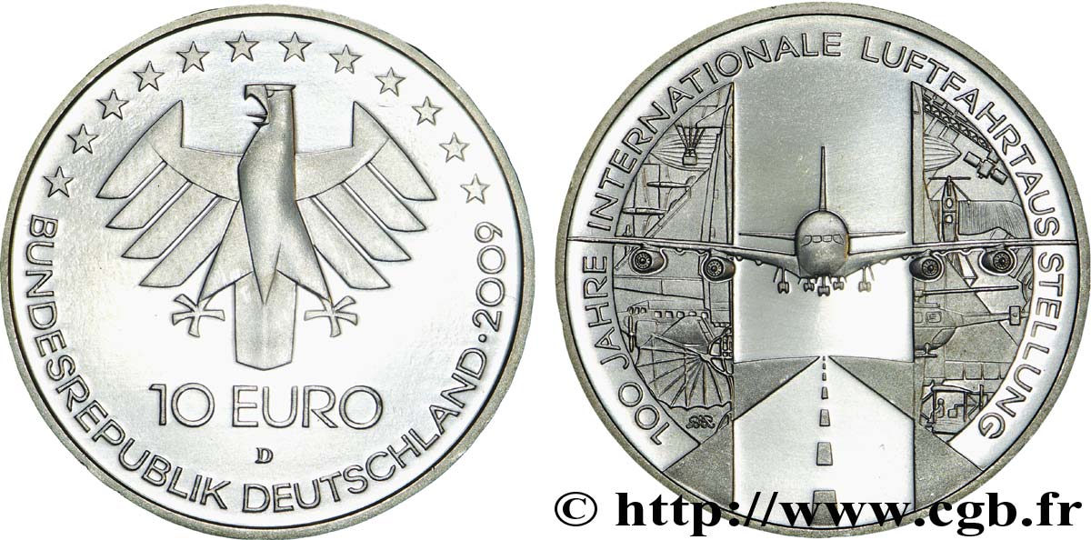 GERMANY 10 euro CENTENAIRE DE L EXPOSITION INTERNATIONALE DE L AERONAUTIQUE tranche B 2009 MS