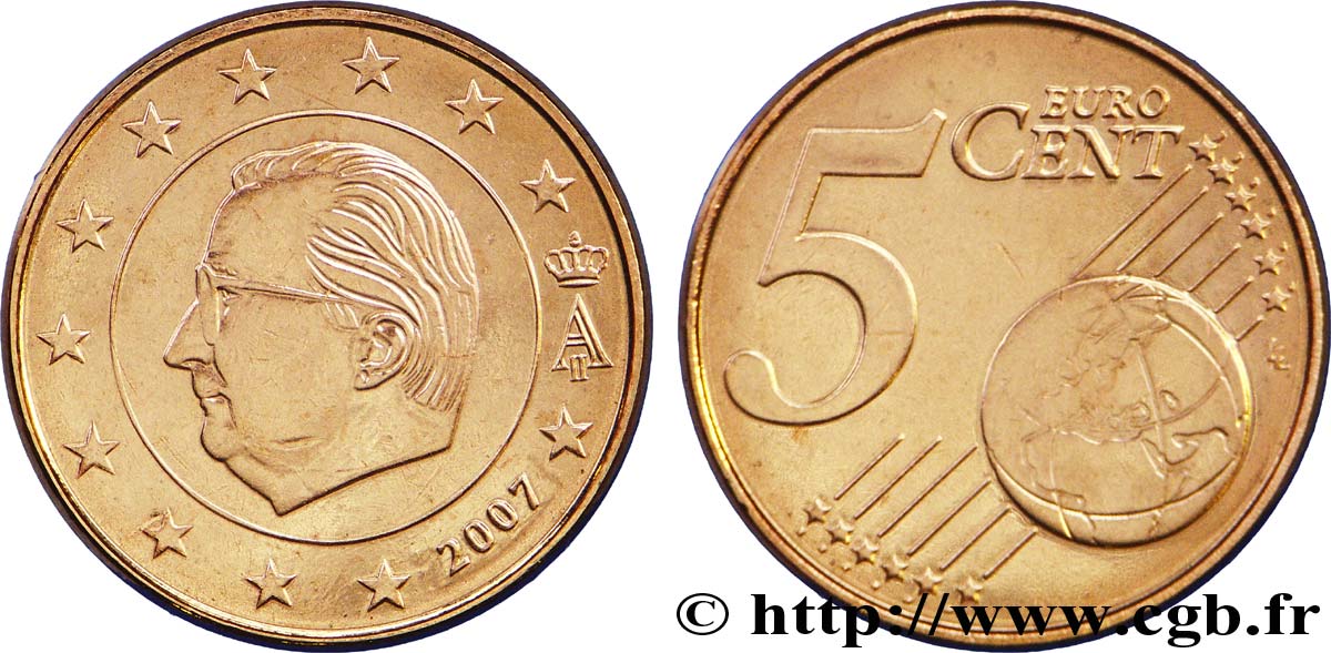 BELGIUM 5 Cent ALBERT II - second revers 2007 MS63