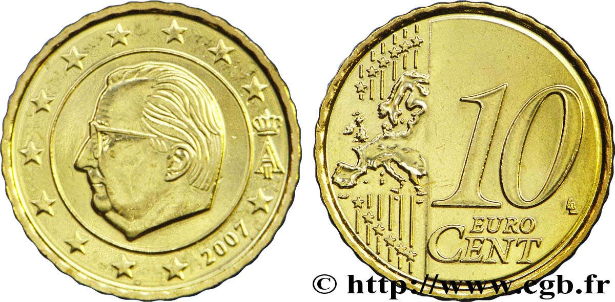 BELGIUM 10 Cent ALBERT II - second revers 2007 MS63