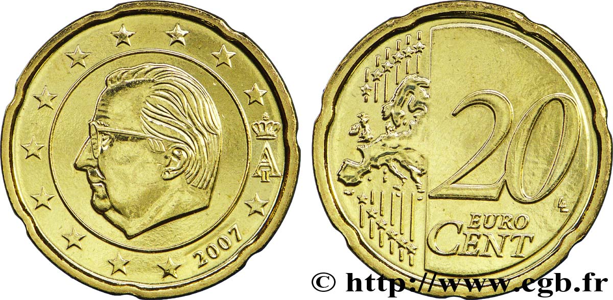 BELGIUM 20 Cent ALBERT II - second revers 2007 MS63