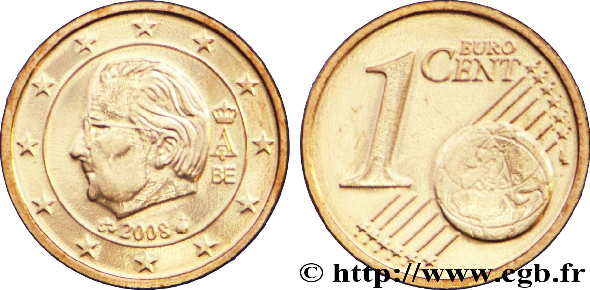 BELGIUM 1 Cent ALBERT II - second type 2008 MS63
