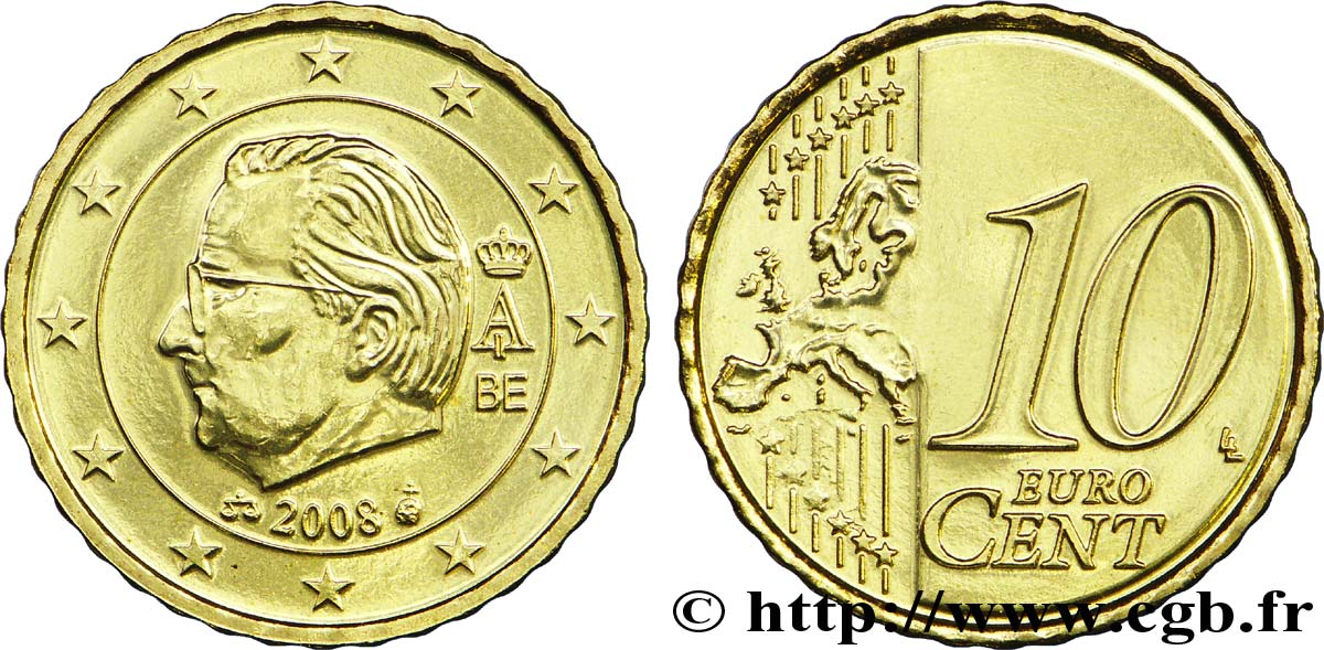 BELGIUM 10 Cent ALBERT II - second type 2008 MS63