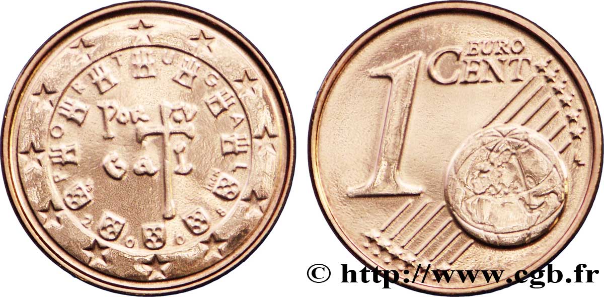 PORTUGAL 1 Cent SCEAU A LA CROIX(1134) 2008 MS63
