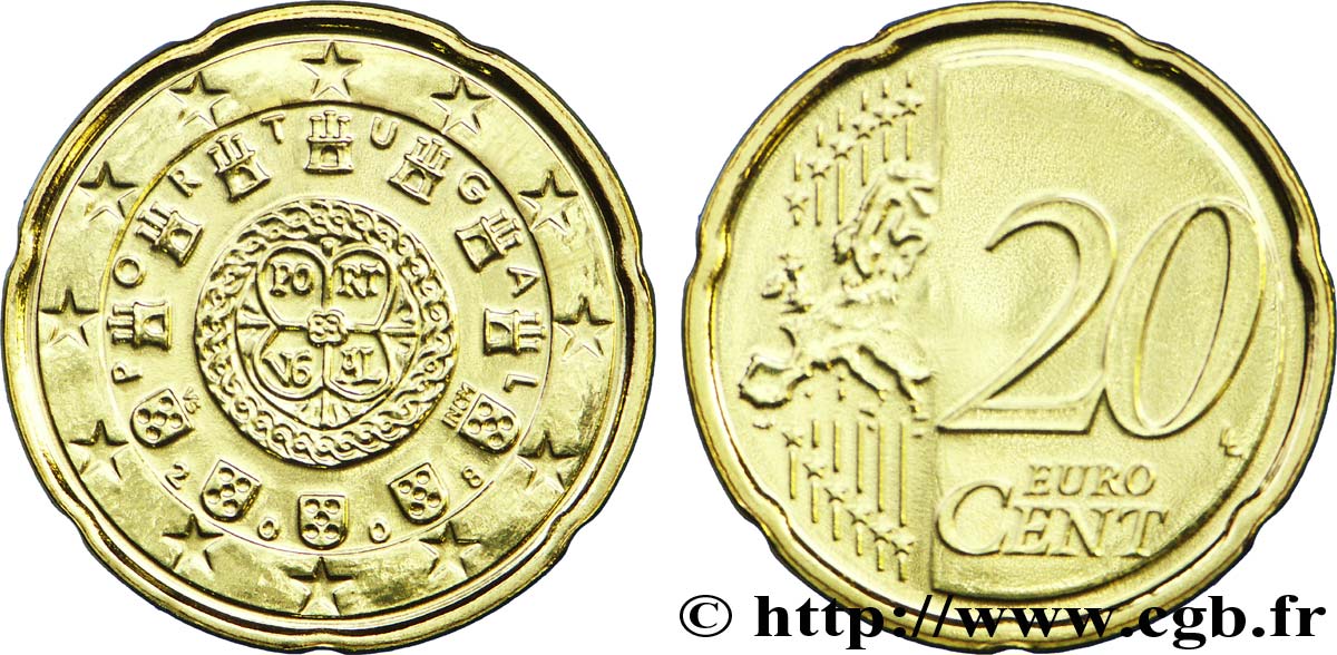 PORTOGALLO 20 Cent SCEAU AUX CHATEAUX (1142) 2008 MS63