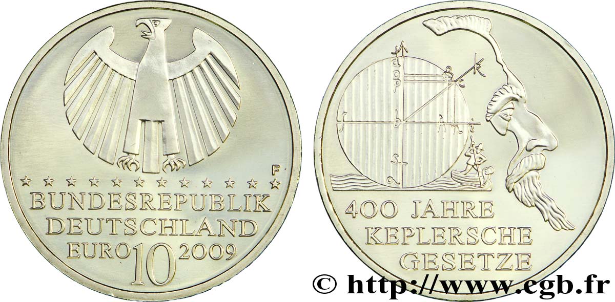 GERMANY 10 Euro 400e ANNIVERSAIRE DE LA LOI DE KEPLER tranche A 2009 MS63
