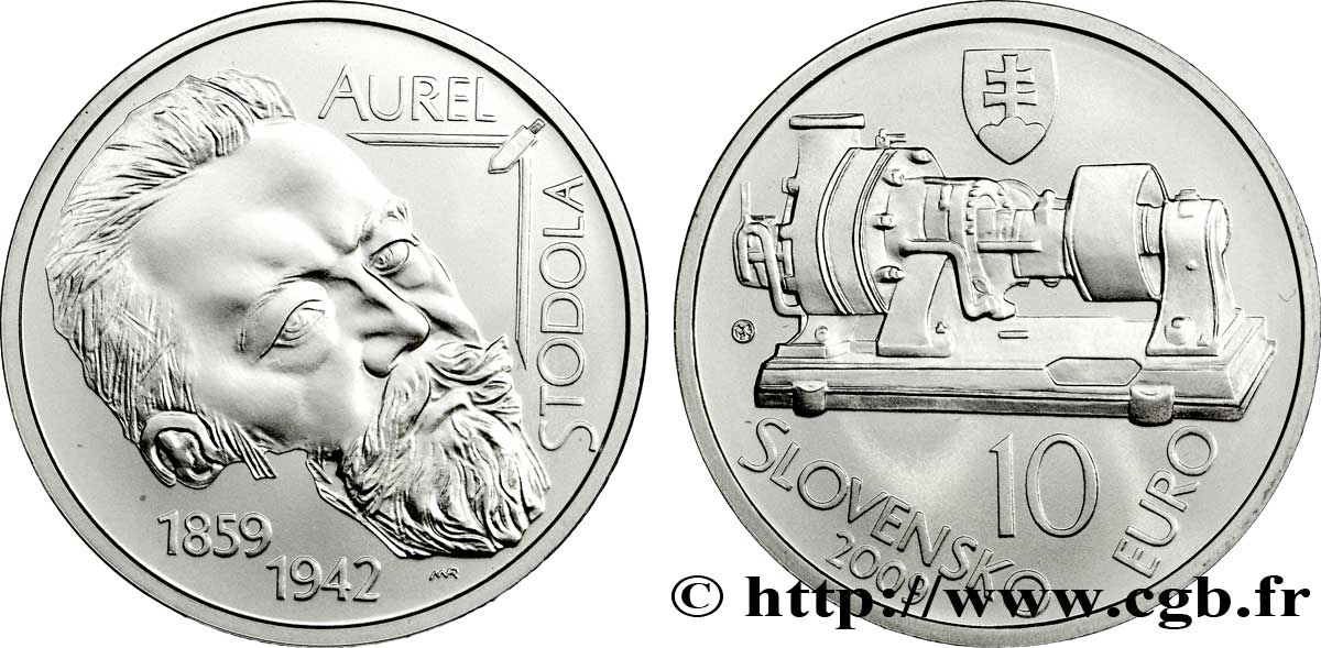 SLOVAQUIE 10 Euro 150ème ANNIVERSAIRE DE LA NAISSANCE D’AUREL STODOLA 2009 BU