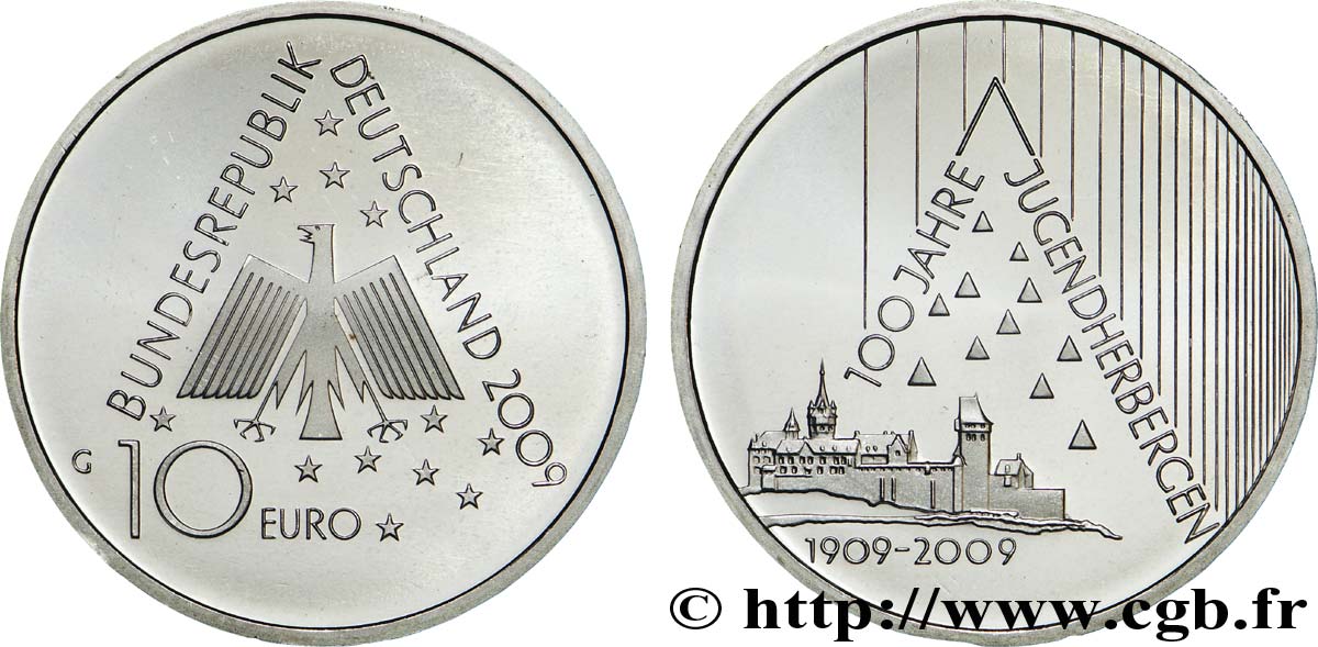 GERMANY 10 Euro CENTENAIRE DES AUBERGES DE JEUNESSE ALLEMANDES tranche B 2009 MS63