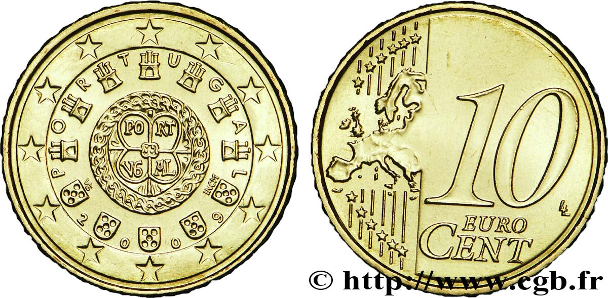 PORTOGALLO 10 Cent SCEAU AUX CHÂTEAU(1142) 2009 MS63