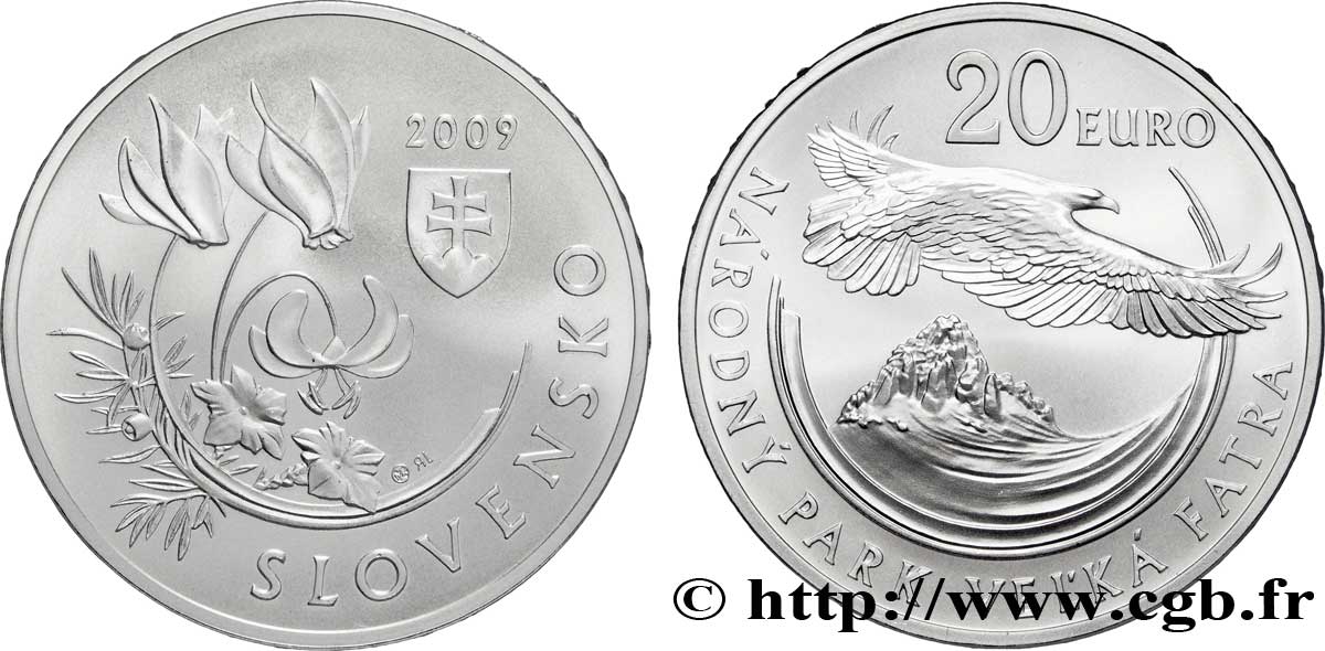 SLOVAKIA 20 Euro PARC NATUREL NATIONAL DE VEL’KA FATRA 2009 Brilliant Uncirculated