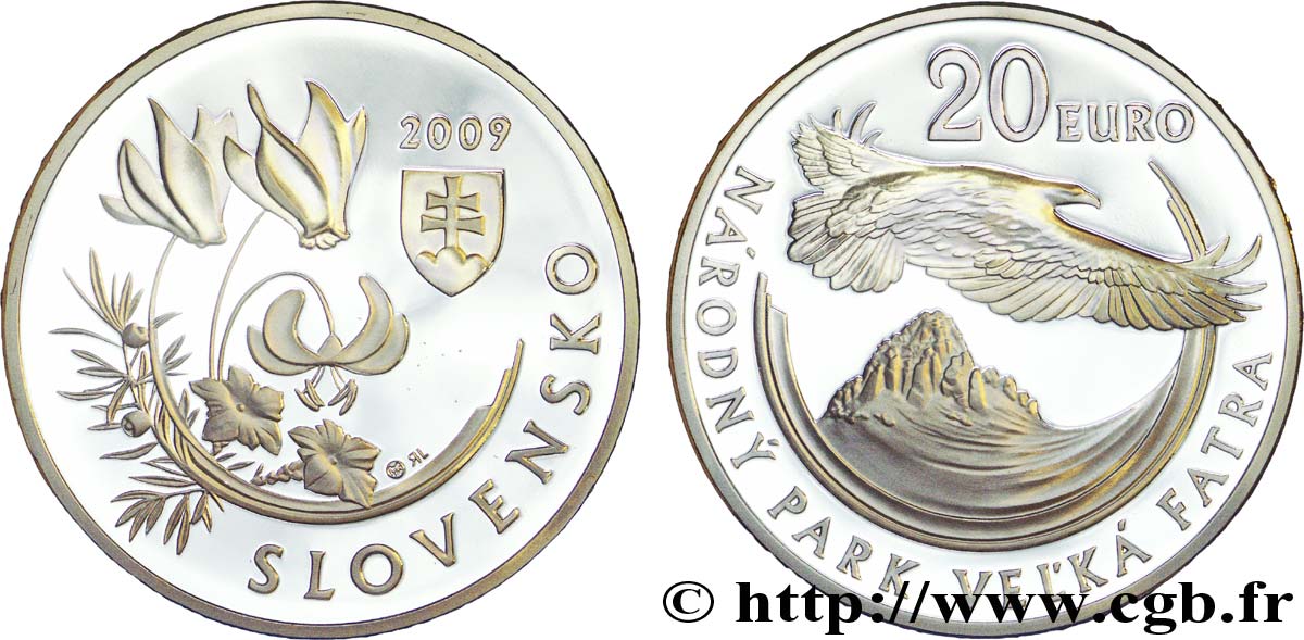 SLOVAQUIE Belle Épreuve 20 Euro PARC NATUREL NATIONAL DE VEL’KA FATRA 2009 BE