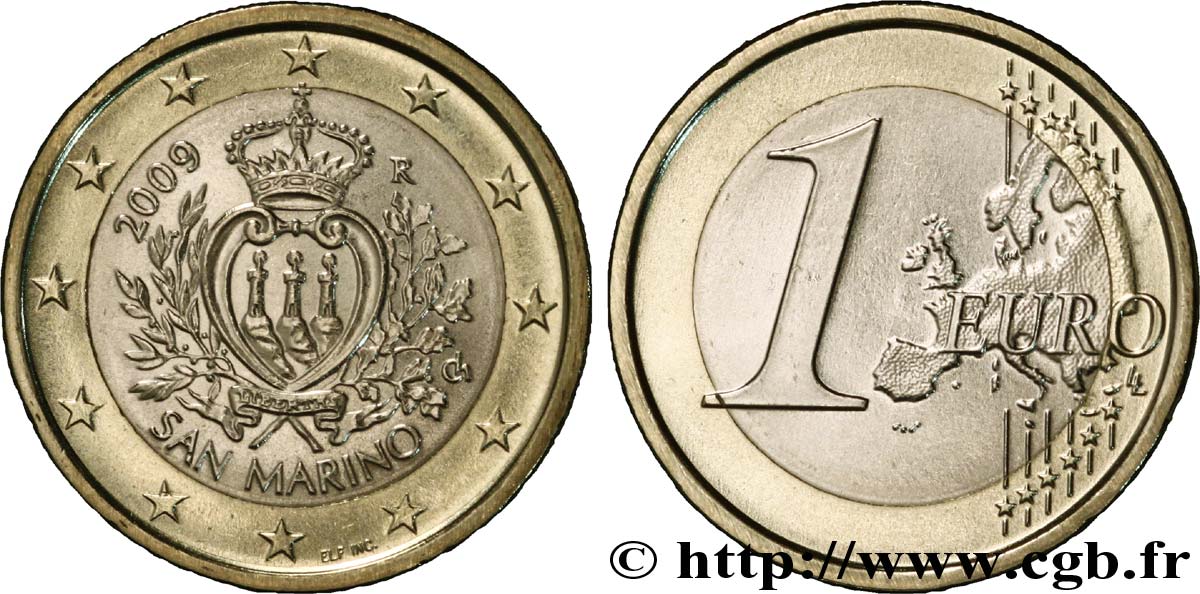 RÉPUBLIQUE DE SAINT- MARIN 1 Euro ARMOIRIES 2009 SPL