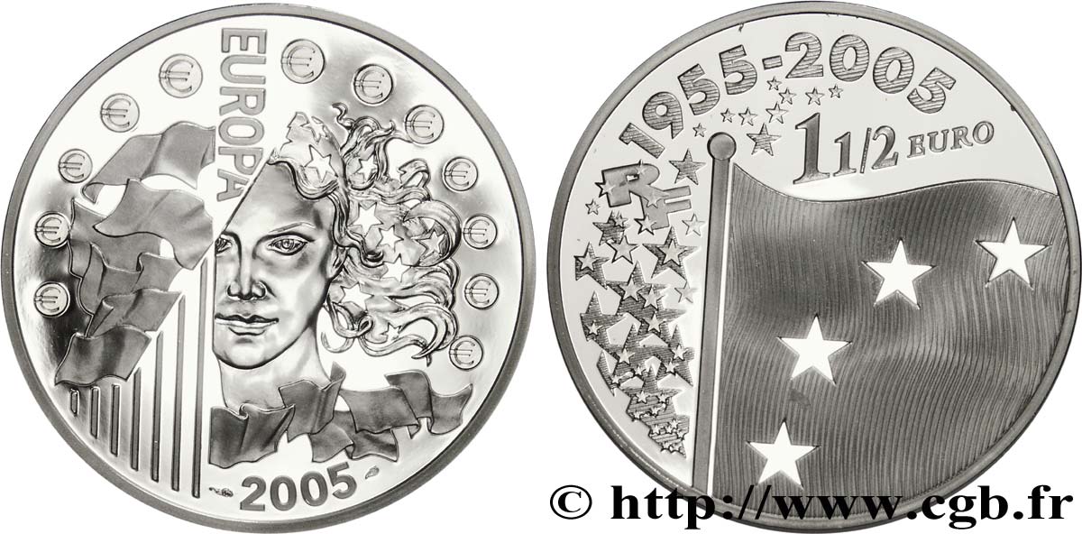 FRANKREICH Belle Épreuve 1 Euro 1/2 L EUROPA - CINQUANTENAIRE DU DRAPEAU EUROPÉEN 2005