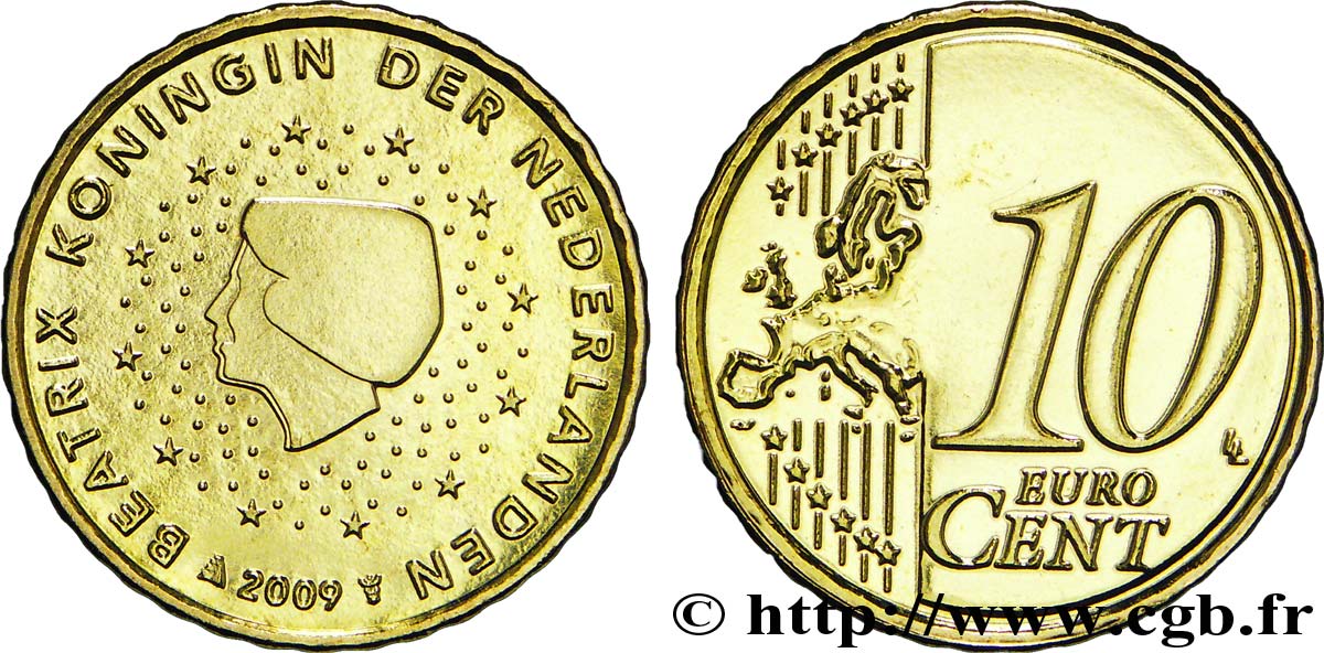 NETHERLANDS 10 Cent BEATRIX 2009 MS63
