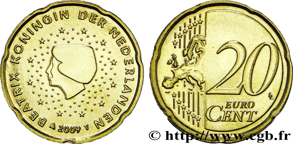 NETHERLANDS 20 Cent BEATRIX 2009 MS63
