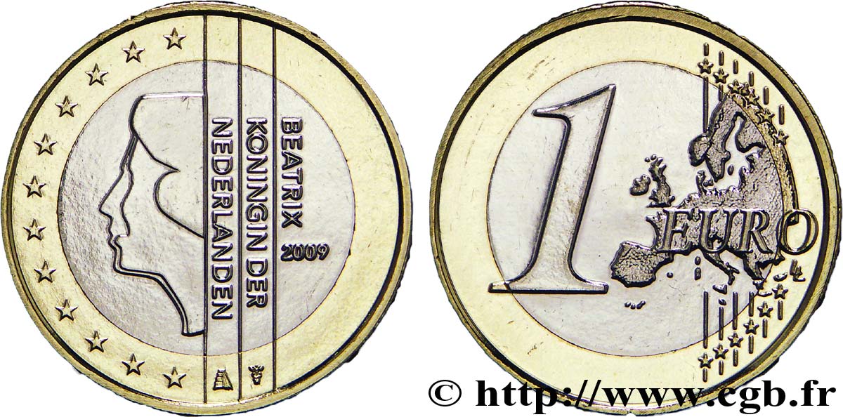 NETHERLANDS 1 Euro BEATRIX 2009 MS63