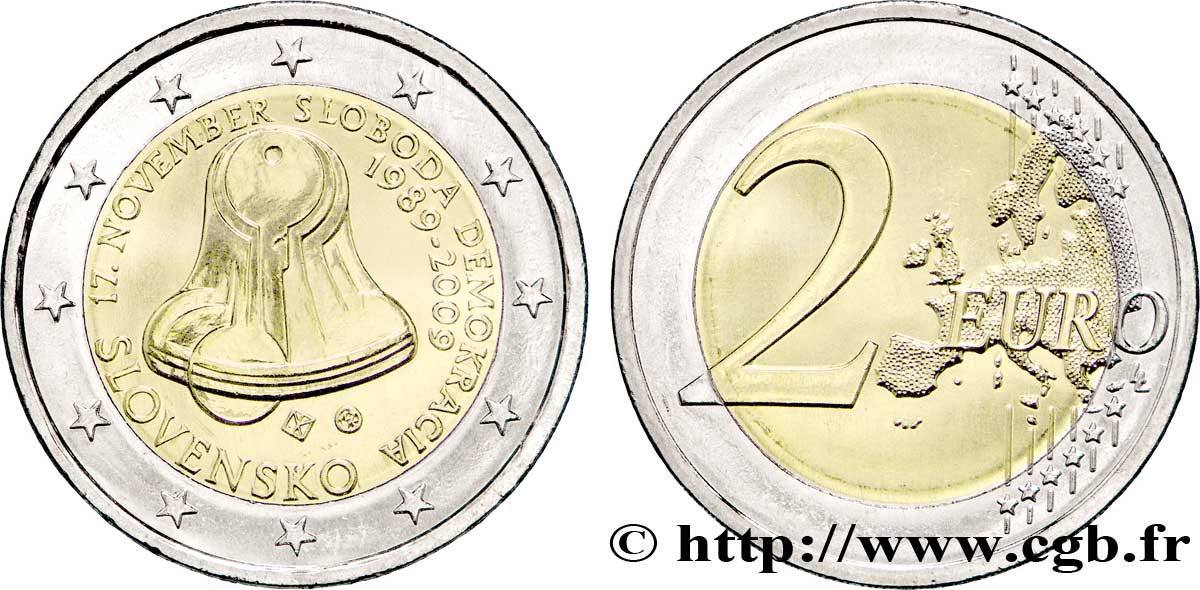 SLOVAKIA 2 Euro 20ème ANNIVERSAIRE DU 17 NOVEMBRE 1989 tranche A   2009 MS