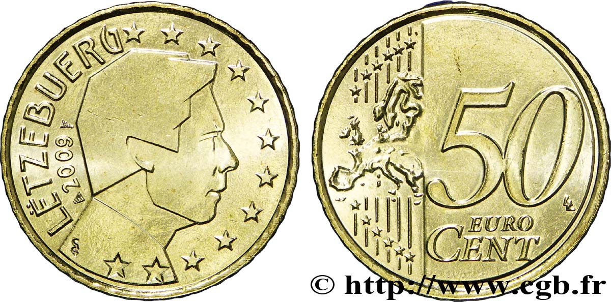 LUXEMBOURG 50 Cent GRAND DUC HENRI 2009 MS63