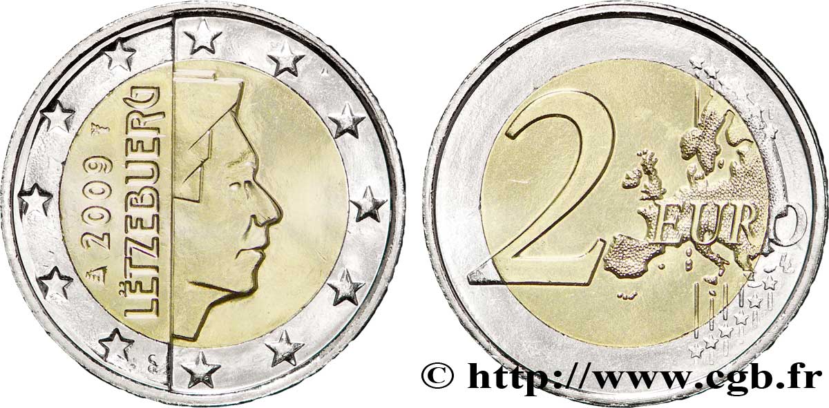 LUXEMBOURG 2 Euro GRAND DUC HENRI tranche A 2009 MS63
