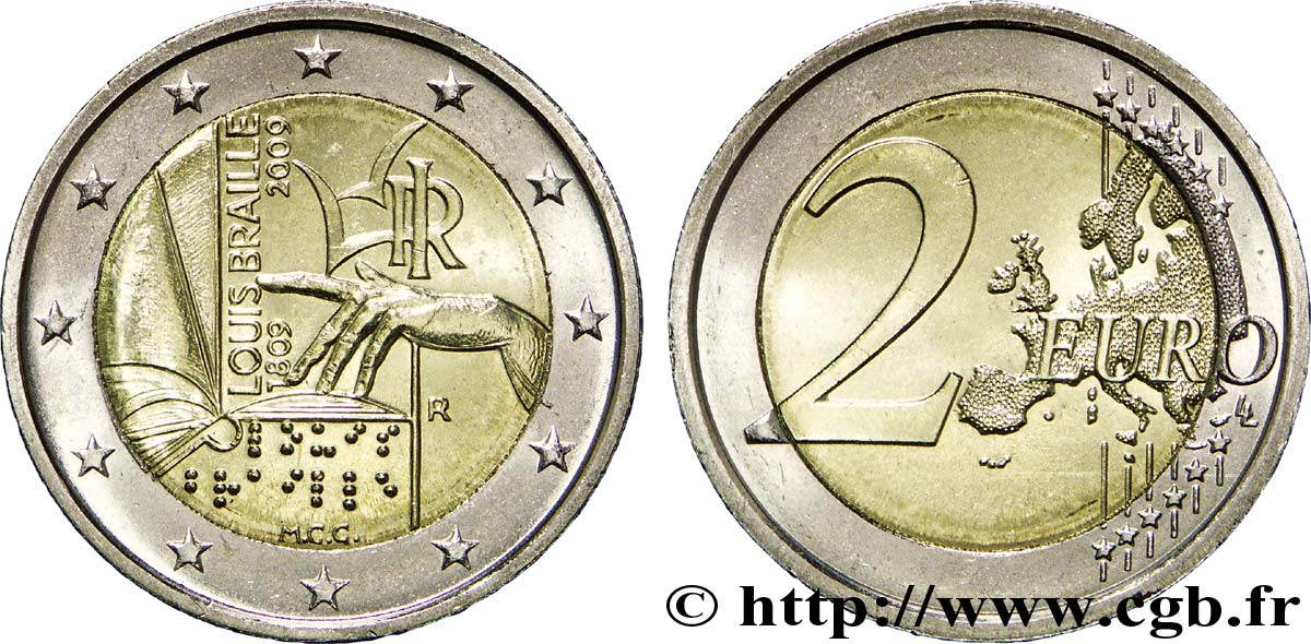 ITALIEN 2 Euro BICENTENAIRE DE LA NAISSANCE DE LOUIS BRAILLE 2009