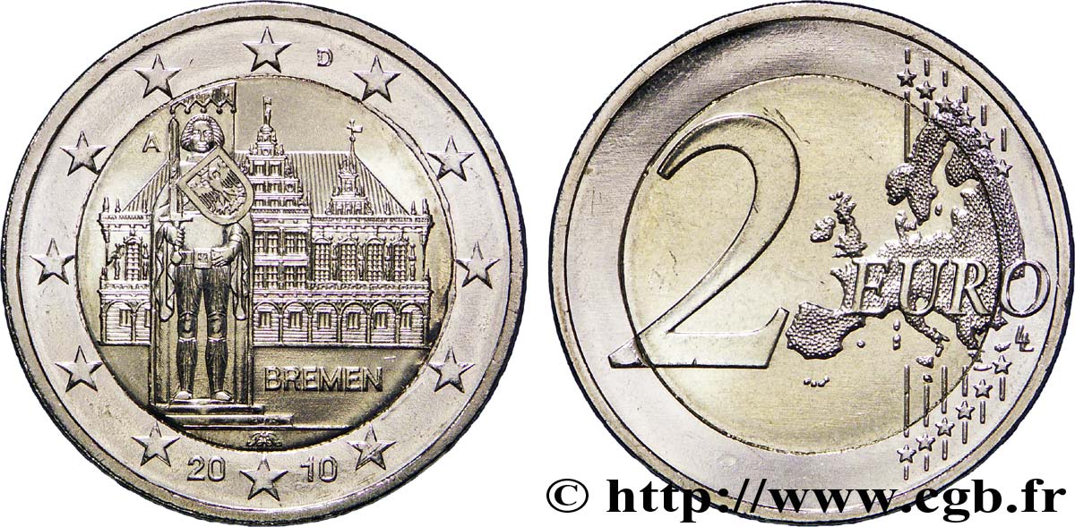 ALEMANIA 2 Euro BRÊME - HÔTEL DE VILLE ET STATUE DE ROLAND tranche A - Berlin A 2010 SC63