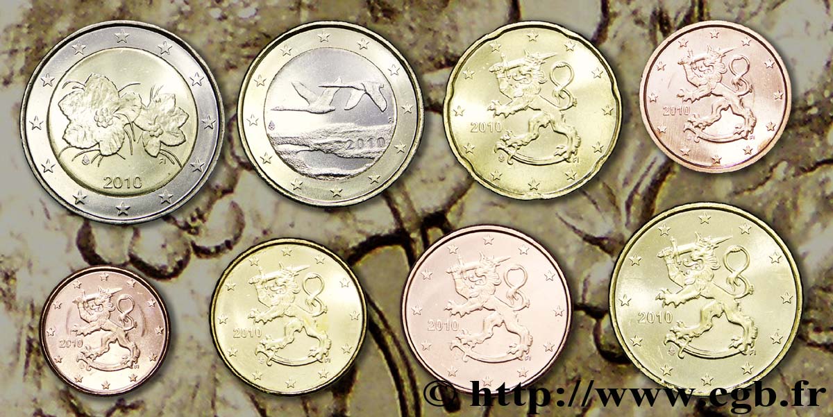 FINLAND LOT DE 8 PIÈCES EURO (1 Cent - 2 Euro Petit Mûrier) 2010 MS63