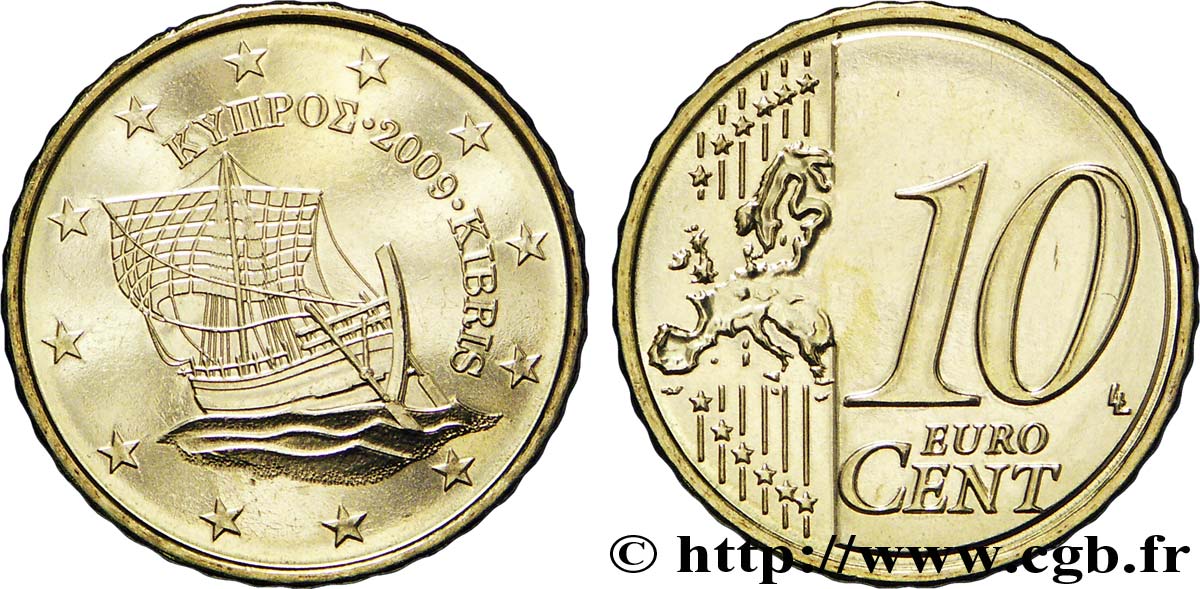 CYPRUS 10 Cent BATEAU DE KYRENIA 2009 MS63