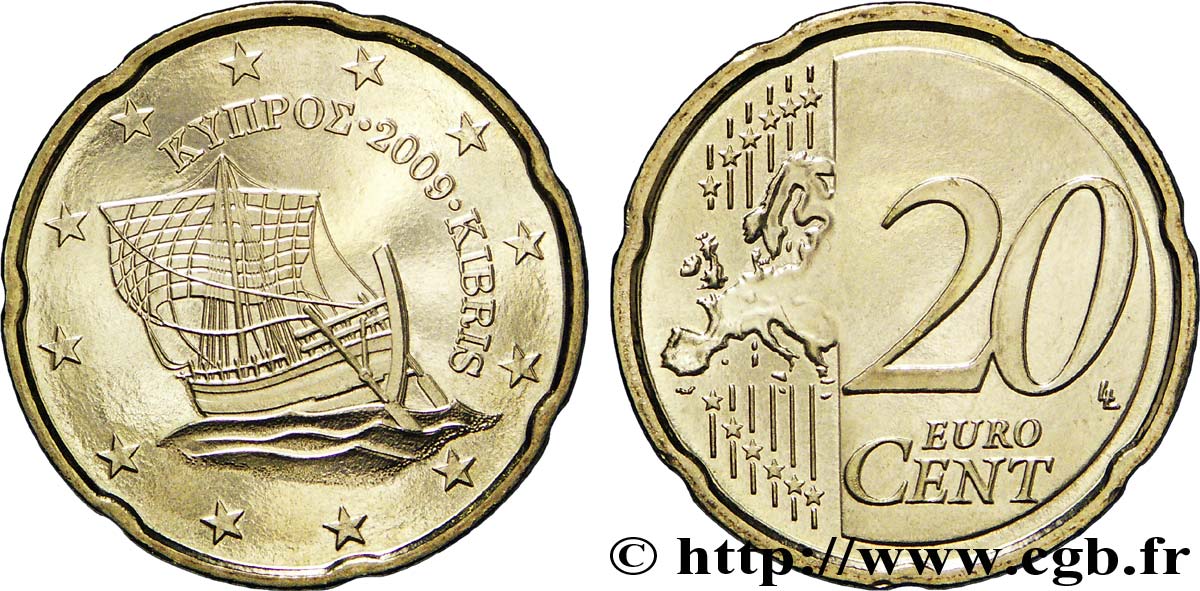 CYPRUS 20 Cent BATEAU DE KYRENIA 2009 MS63