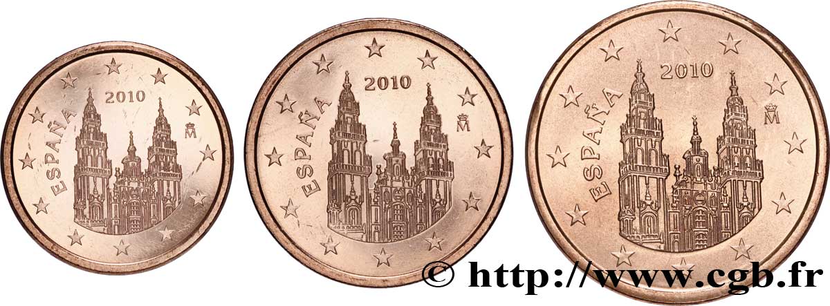 SPANIEN LOT 1 Cent, 2 Cent, 5 Cent COMPOSTELLE 2010