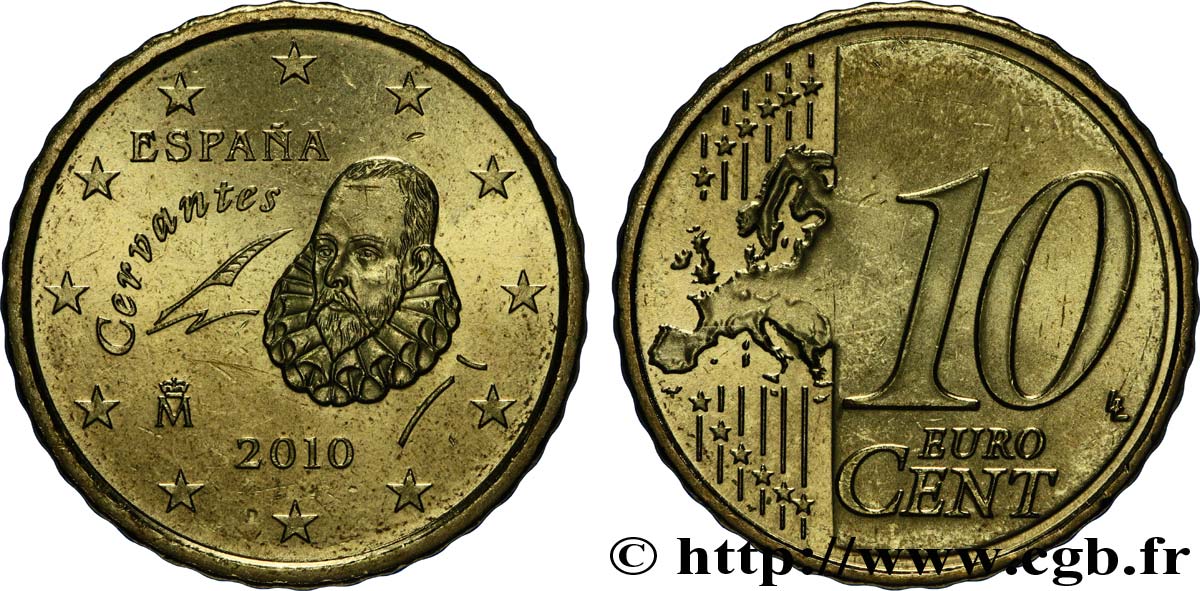 SPAIN 10 Cent CERVANTÈS 2010 MS63