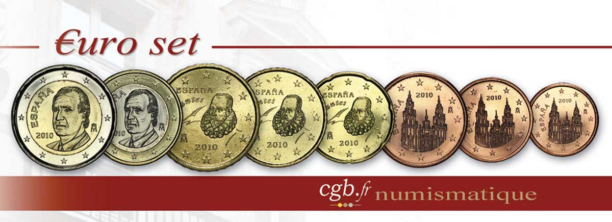 ESPAÑA LOT DE 8 PIÈCES EURO (1 Cent - 2 Euro Juan-Carlos I) 2010 SC63