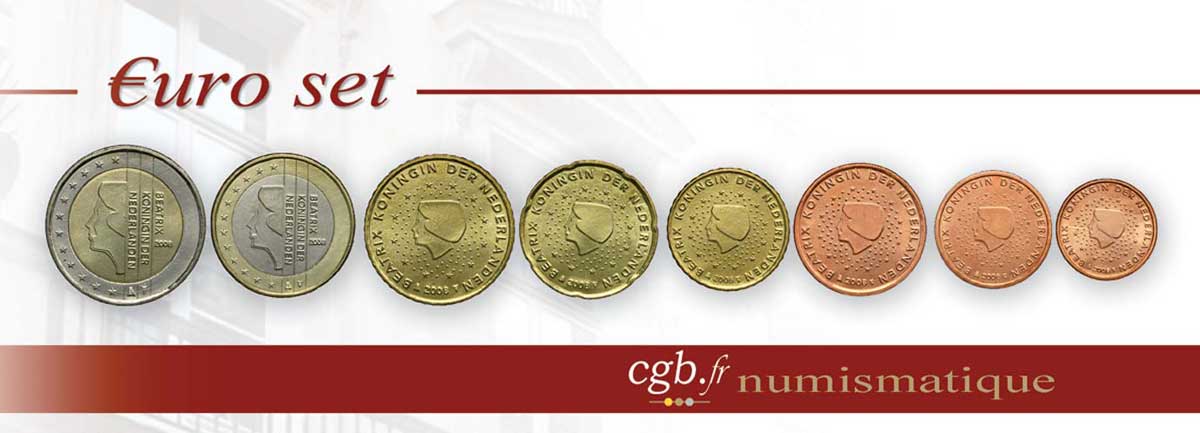 NETHERLANDS LOT DE 8 PIÈCES EURO (1 Cent - 2 Euro Beatrix) 2008 MS63