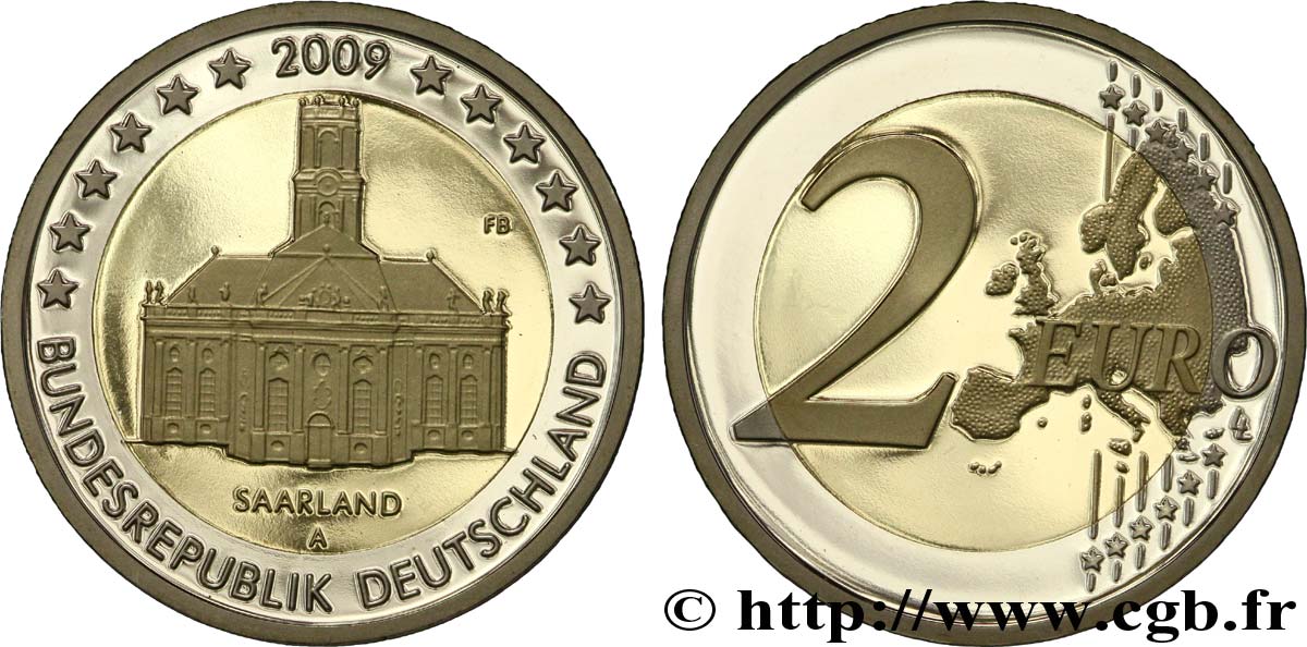 GERMANIA Belle Épreuve 2 Euro SARRE - LUDWIGSKIRCHE DE SARREBRUCK - Berlin A 2009 BE