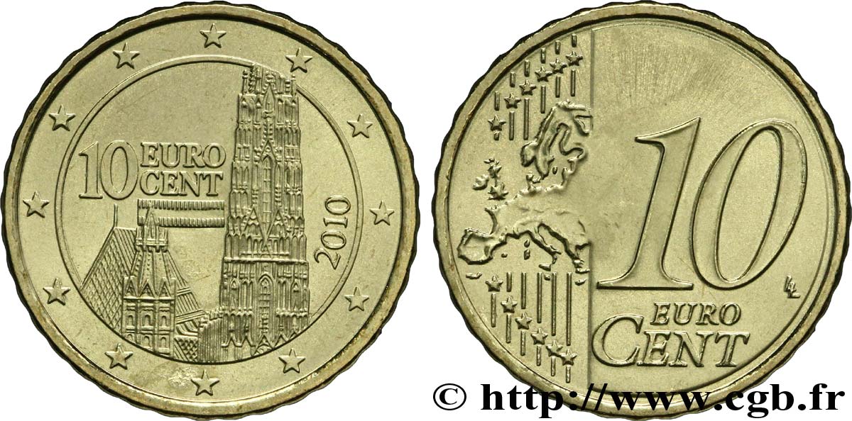 AUSTRIA 10 Cent SAINT-ÉTIENNE 2010 MS63