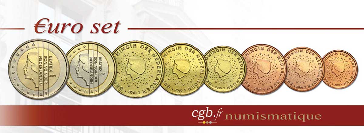 PAESI BASSI LOT DE 8 PIÈCES EURO (1 Cent - 2 Euro Beatrix) 2010 MS63