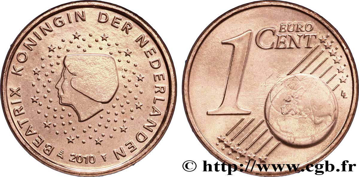 NETHERLANDS 1 Cent BEATRIX 2010 MS63