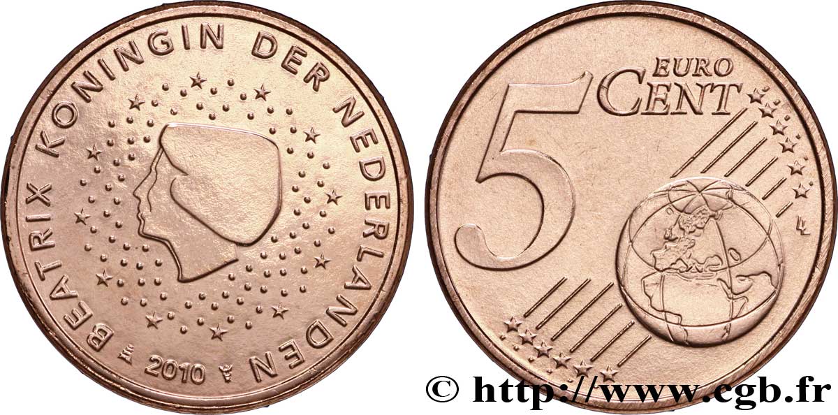 NETHERLANDS 5 Cent BEATRIX 2010 MS63