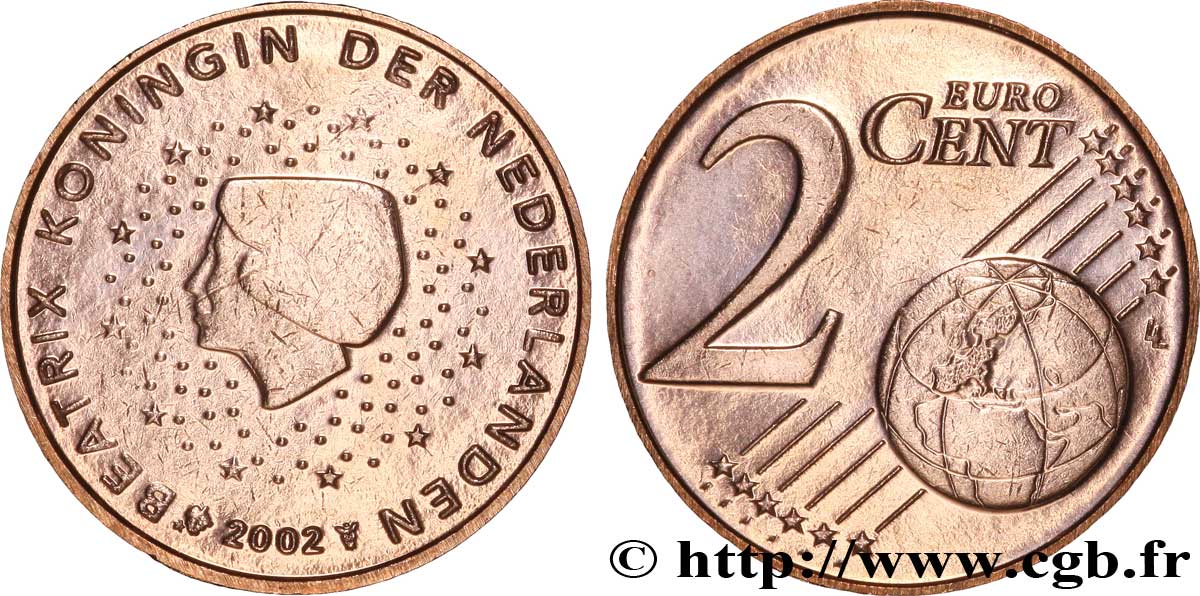 NETHERLANDS 2 Cent BEATRIX 2002 MS63
